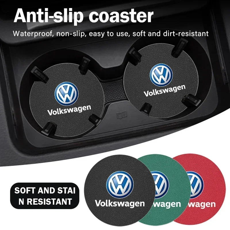 Car Accessories Logo - 2Pcs Car Water Cup Mat Suede