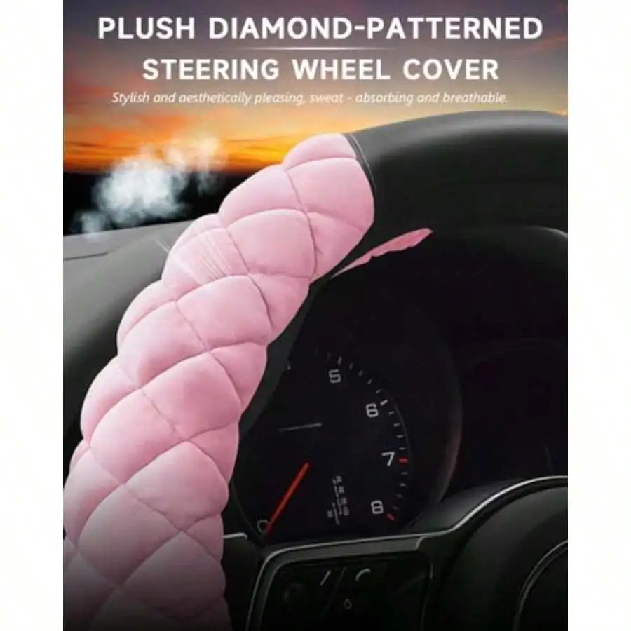 Car Accessories For Steering Wheel - Plush Diamond-Patterned Steering Wheel Cover Aesthetic